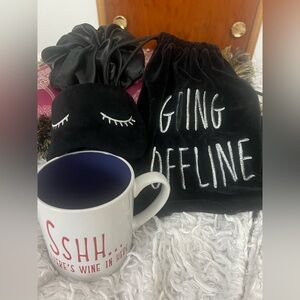 “Coffee” Wine Mug & ‘Going Offline' Drawstring Bag Sleep Set